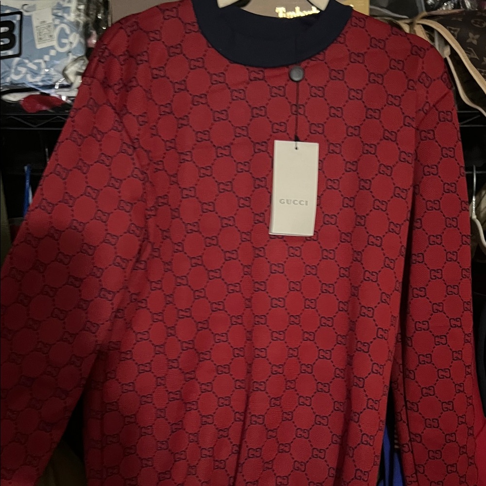 Copy Gucci Crimson and Navy Logo Sweater